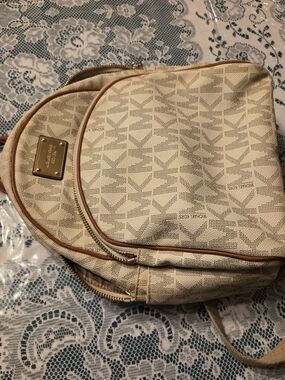 Michael Kors Beige Monogram Interior Baclpack with Gold Hardware